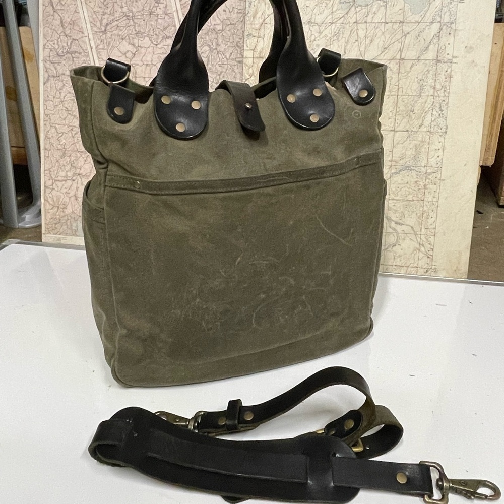 Winter Session Garrison Waxed Canvas Tote Bag with Black Leather Handles & Strap